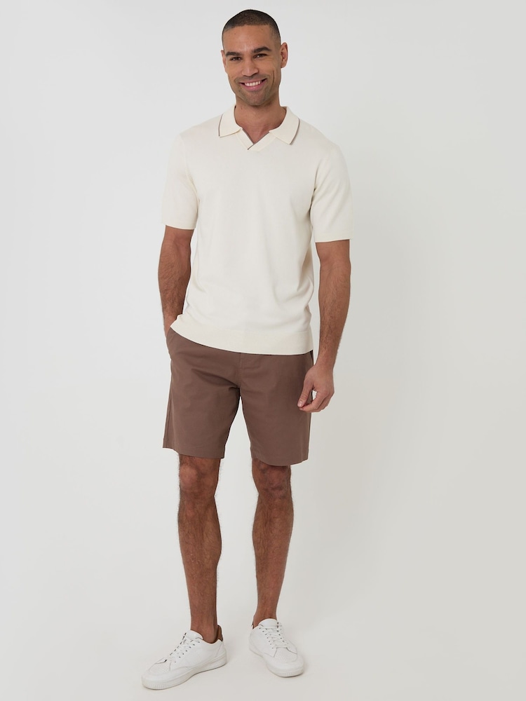 Threadbare Cream Knitted Contrast Tipping Trophy Neck Polo Shirt - Image 4 of 4