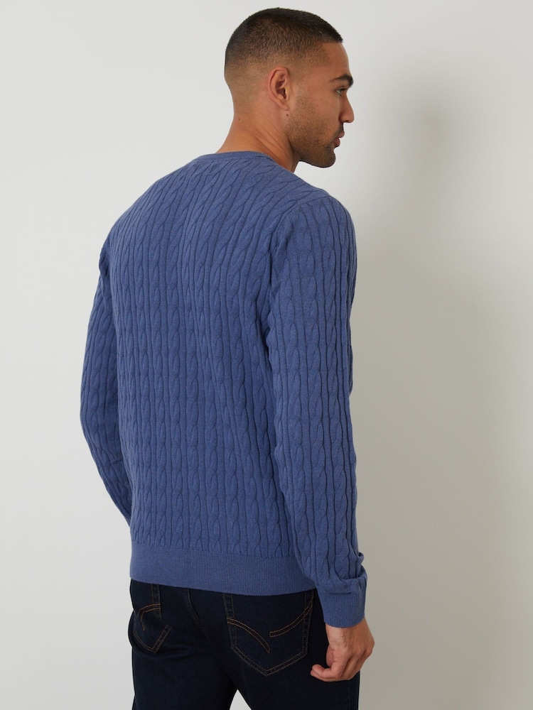 Threadbare Blue Cable Knit Crew Neck Jumper - Image 2 of 4