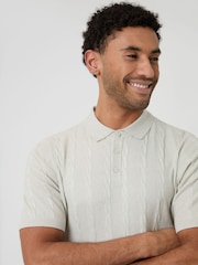 Threadbare Cream Cable Stripe Knitted Button Polo Shirt - Image 4 of 4