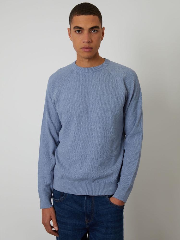 Blau meliert - Threadbare Strickpullover mit Raglanärmeln und Rundhalsausschnitt - Bild 1 von 4