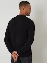 Threadbare Black Knitted Long Sleeve Polo Jumper - Image 2 of 4