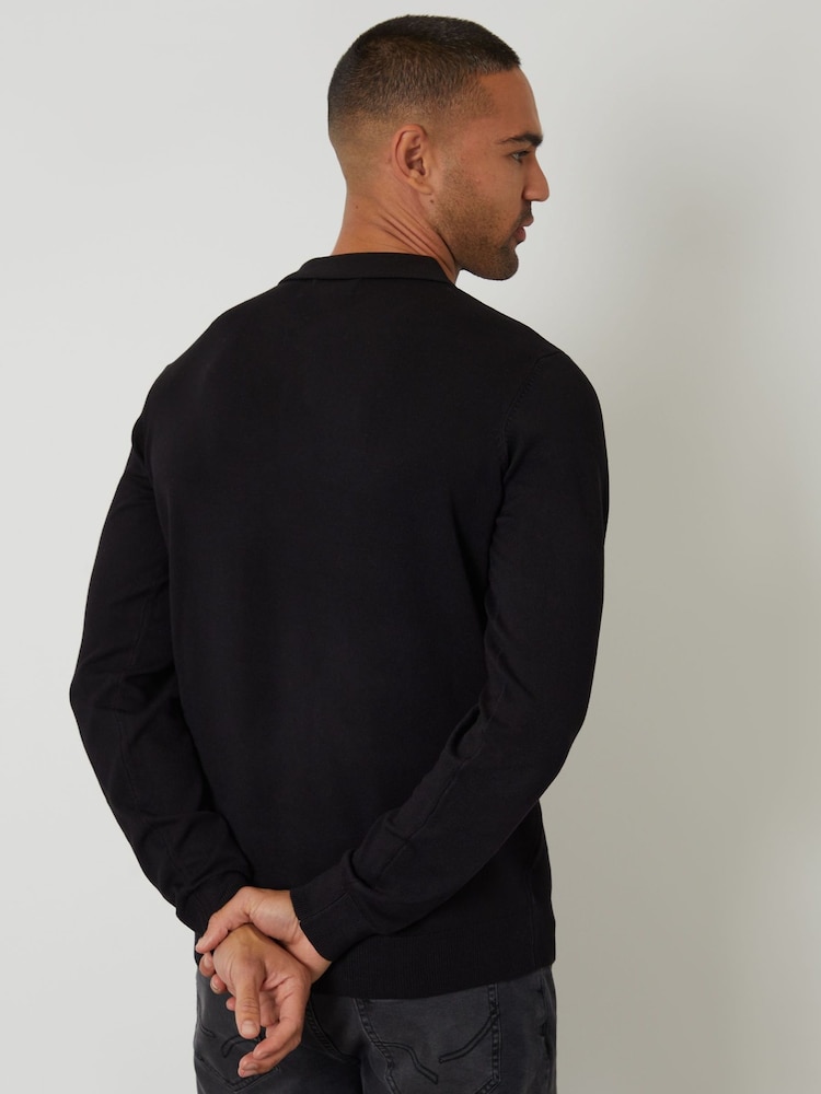Threadbare Black Knitted Long Sleeve Polo Jumper - Image 2 of 4