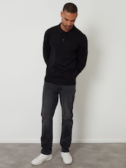 Threadbare Black Knitted Long Sleeve Polo Jumper - Image 3 of 4