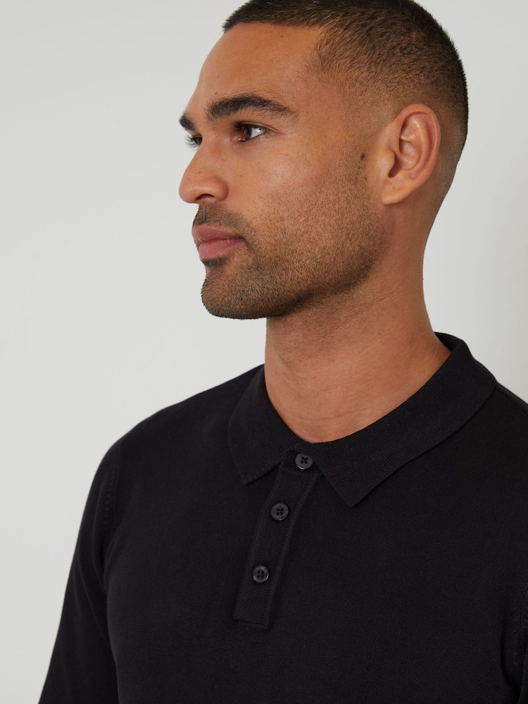 Threadbare Black Knitted Long Sleeve Polo Jumper - Image 4 of 4