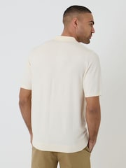 Threadbare Cream Cable Knit Quarter Zip Polo Shirt - Image 2 of 4