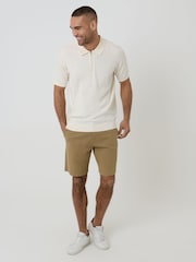 Threadbare Cream Cable Knit Quarter Zip Polo Shirt - Image 3 of 4