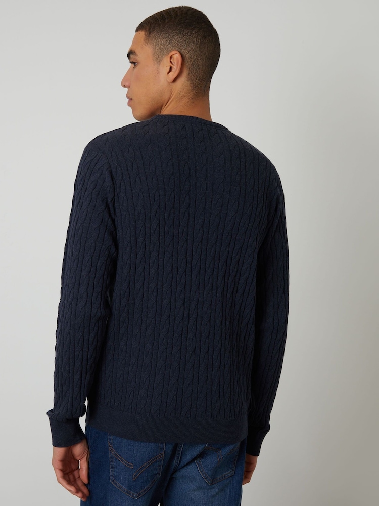 Threadbare Navy Blue Cable Knit Crew Neck Jumper - Image 2 of 4