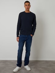 Threadbare Navy Blue Cable Knit Crew Neck Jumper - Image 3 of 4