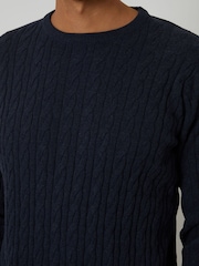 Threadbare Navy Blue Cable Knit Crew Neck Jumper - Image 4 of 4