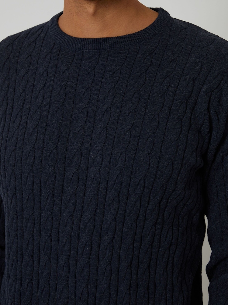 Threadbare Navy Blue Cable Knit Crew Neck Jumper - Image 4 of 4