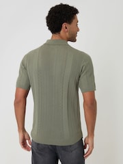 Threadbare Green Textured Stripe Knitted Polo Shirt - Image 2 of 4