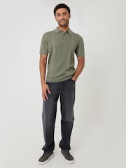 Threadbare Green Textured Stripe Knitted Polo Shirt - Image 3 of 4