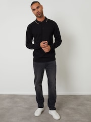Threadbare Black Knitted Long Sleeve Contrast Tipping Polo Jumper - Image 3 of 4