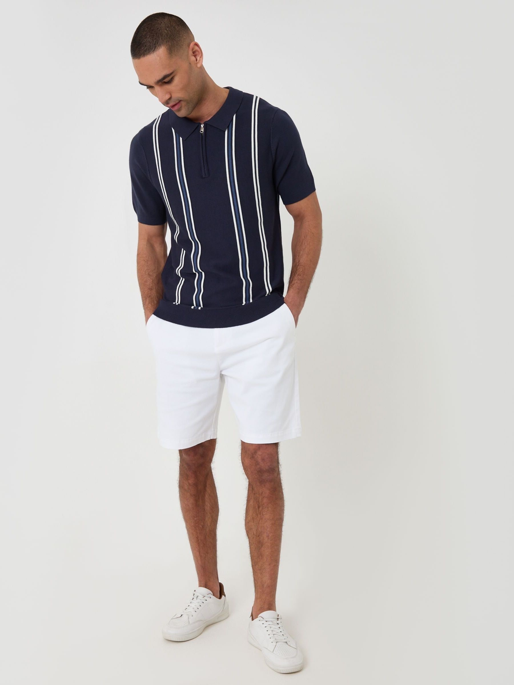 Buy Синій - Threadbare Stripe Quarter Zip Knitted Polo Shirt з