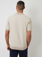 Threadbare Brown Textured Stripe Trophy Neck Knitted Polo Shirt - Image 2 of 4