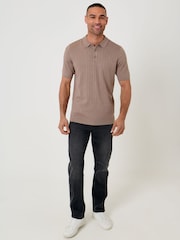 Marrón - Threadbare Zig Zag Stitch Knitted Polo Shirt - Imagen 3 de 5