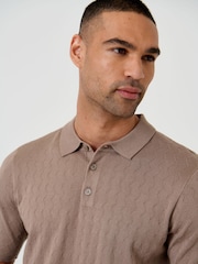 Marrón - Threadbare Zig Zag Stitch Knitted Polo Shirt - Imagen 4 de 5