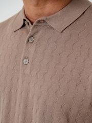 Marrón - Threadbare Zig Zag Stitch Knitted Polo Shirt - Imagen 5 de 5