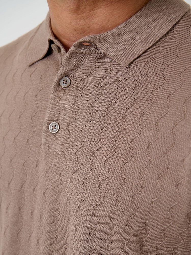 Marrón - Threadbare Zig Zag Stitch Knitted Polo Shirt - Imagen 5 de 5