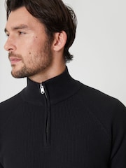 Threadbare Black Waffle Knit Raglan Quarter Zip Jumper - Image 4 of 5