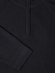 Threadbare Black Waffle Knit Raglan Quarter Zip Jumper - Image 5 of 5