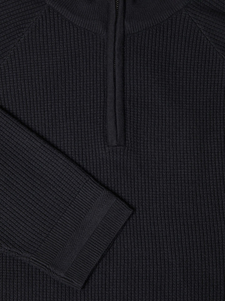 Threadbare Black Waffle Knit Raglan Quarter Zip Jumper - Image 5 of 5