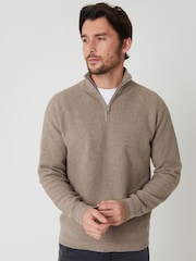 Threadbare Brown Waffle Knit Raglan Quarter Zip Jumper - Image 1 of 5