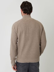 Threadbare Brown Waffle Knit Raglan Quarter Zip Jumper - Image 2 of 5