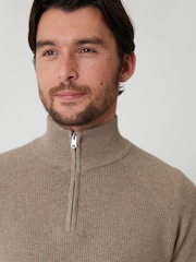 Threadbare Brown Waffle Knit Raglan Quarter Zip Jumper - Image 4 of 5