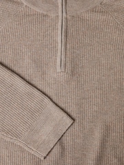 Threadbare Brown Waffle Knit Raglan Quarter Zip Jumper - Image 5 of 5
