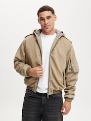 Cotton On Brown Denim Hooded Bomber Jacket - Image 1 of 5