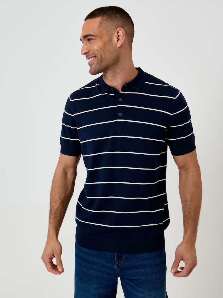 Threadbare Ribbed Stripe Knitted Polo Shirt - Imagen 1 de 4