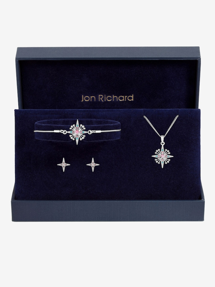 Jon Richard Silver Tone Aqua Pear Drop Trio Set Gift Box - Image 1 of 5