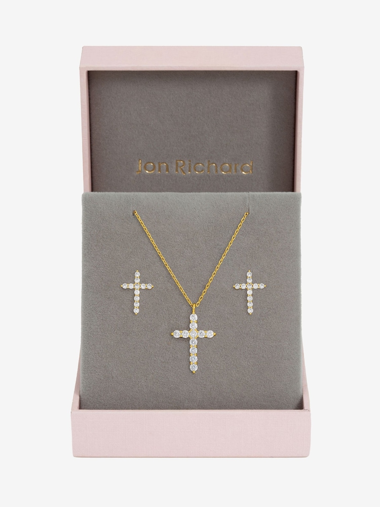 Jon Richard Gold Tone Cubic Zirconia Cross Set Gift Box - Image 2 of 2