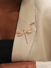 Jon Richard Gold Tone Pink Dragon Fly Brooch Gift Box - Image 1 of 4