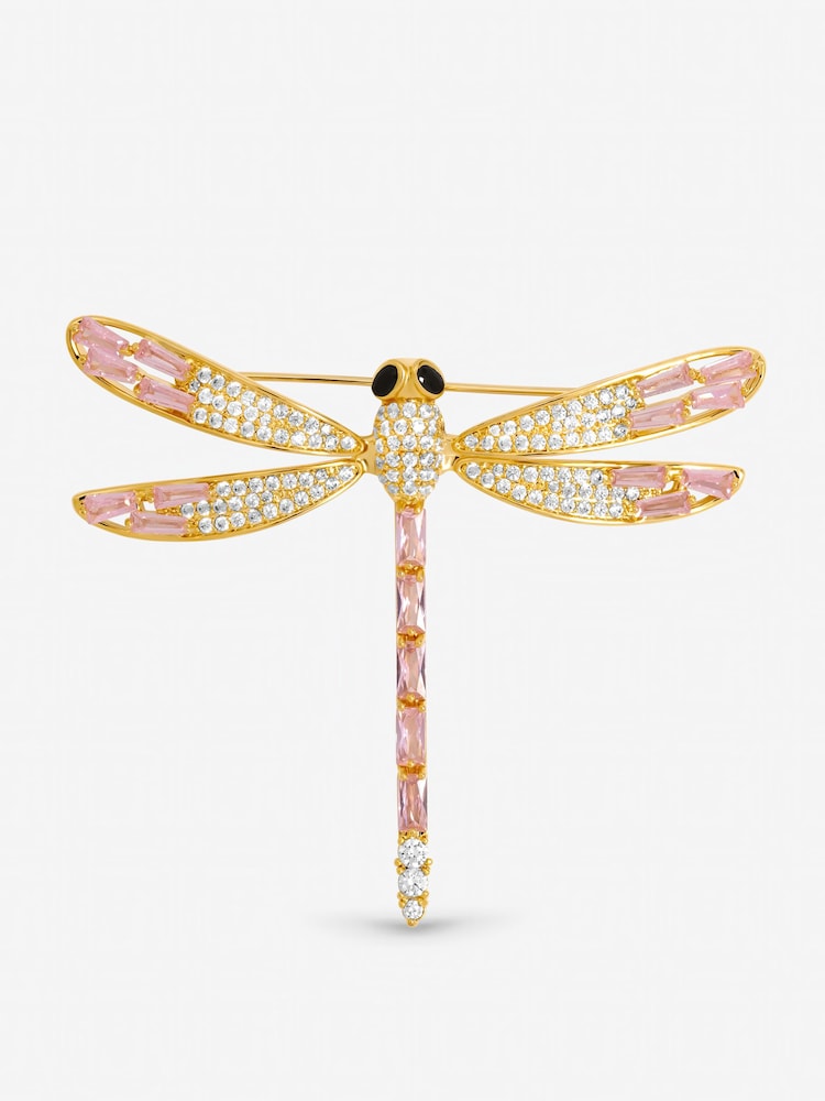 Jon Richard Gold Tone Pink Dragon Fly Brooch Gift Box - Image 2 of 4