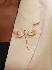 Jon Richard Gold Tone Pink Dragon Fly Brooch Gift Box - Image 3 of 4