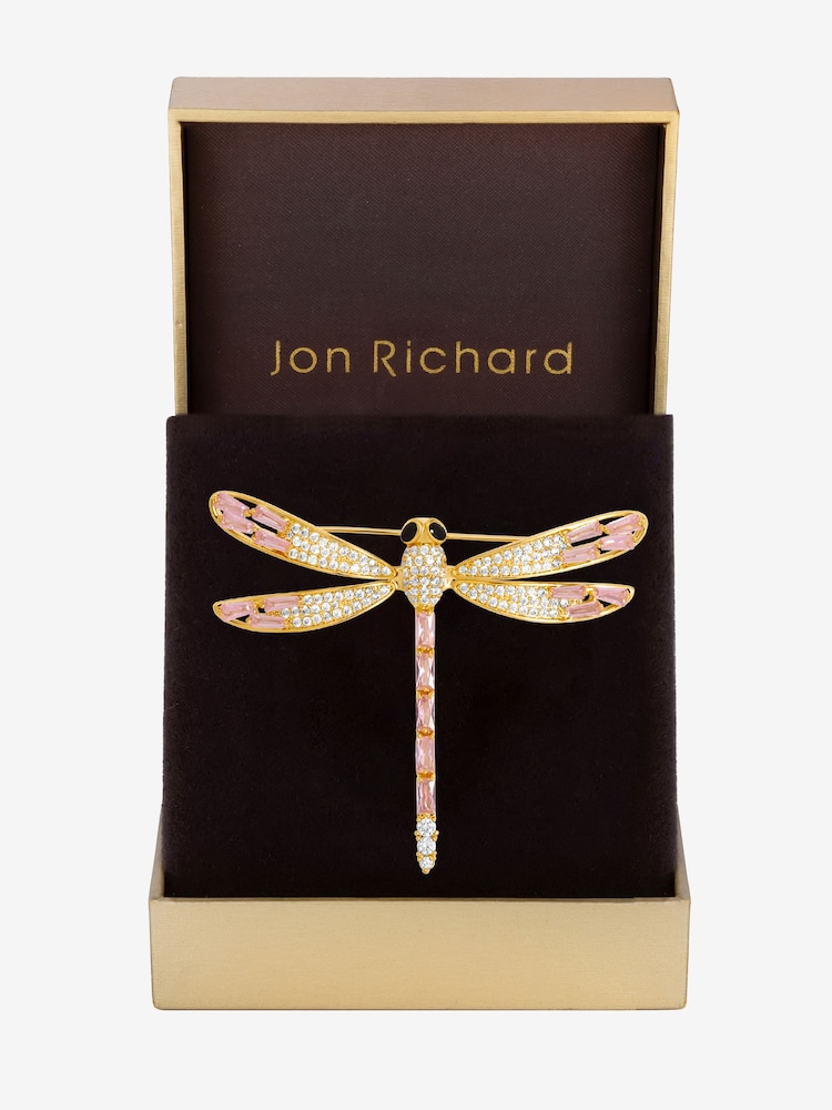 Jon Richard Gold Tone Pink Dragon Fly Brooch Gift Box - Image 4 of 4