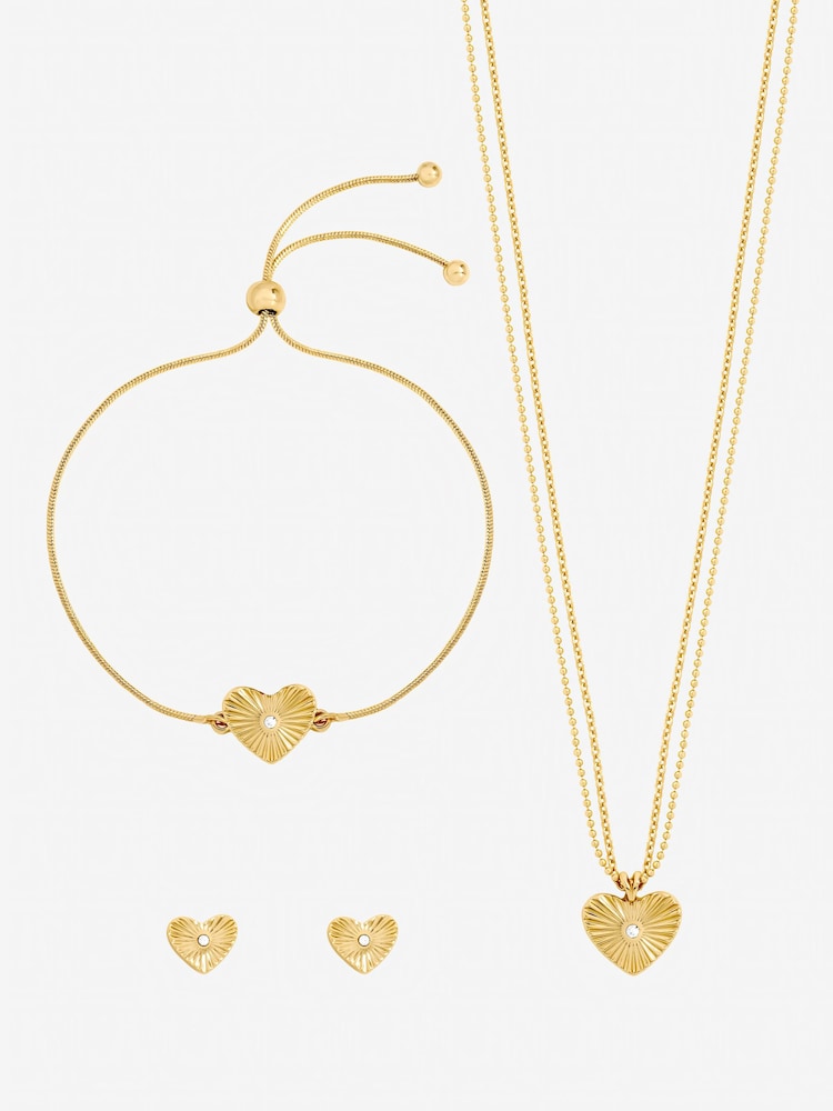 Jon Richard Gold Tone Diamond Cut Heart Set Gift Box - Image 1 of 2