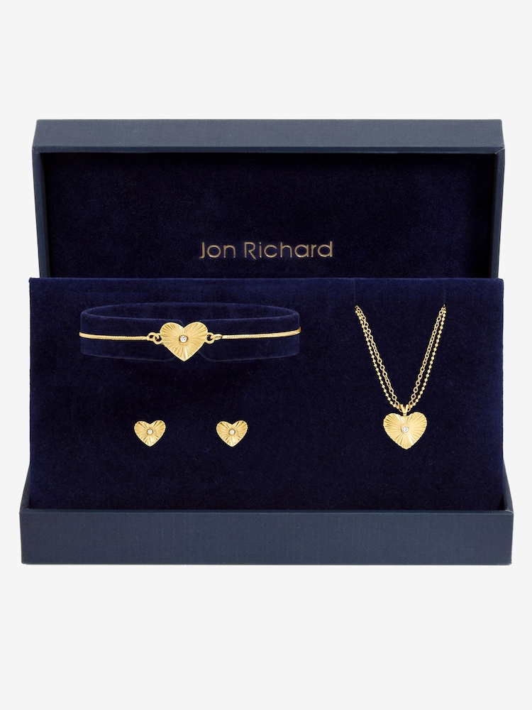 Jon Richard Gold Tone Diamond Cut Heart Set Gift Box - Image 2 of 2