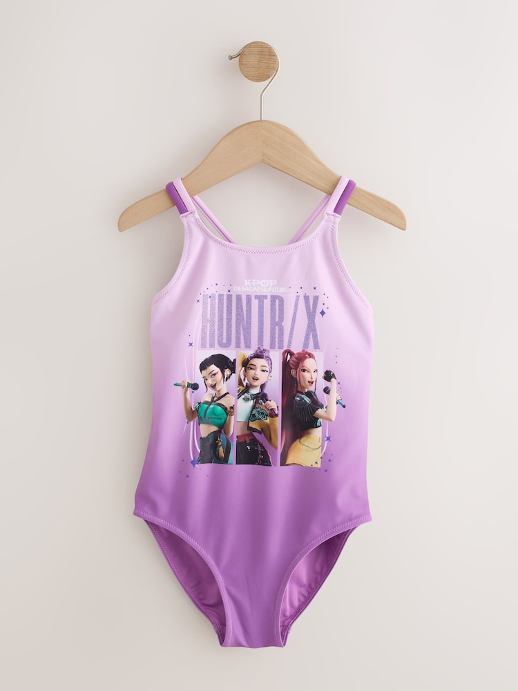 Purple KPOP Demon Hunters Double Strap Swimsuit (3-16yrs) - Image 1 of 4