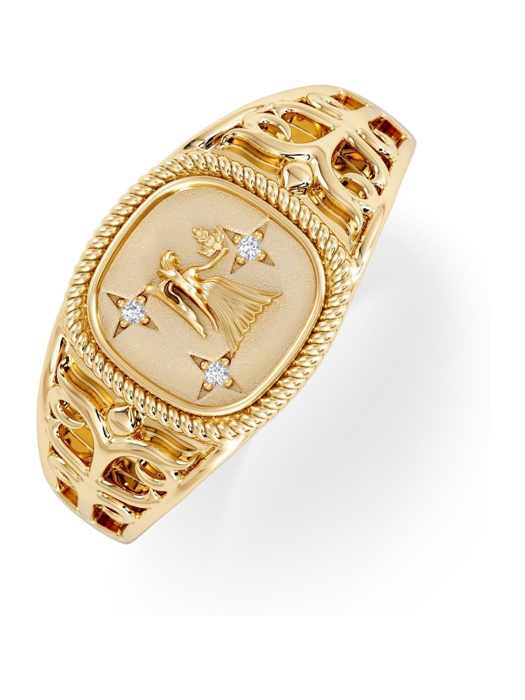 The Diamond Store Virgo Zodiac 0.01ct Lab Diamond Signet Ring in 18K Gold Vermeil - Image 1 of 6