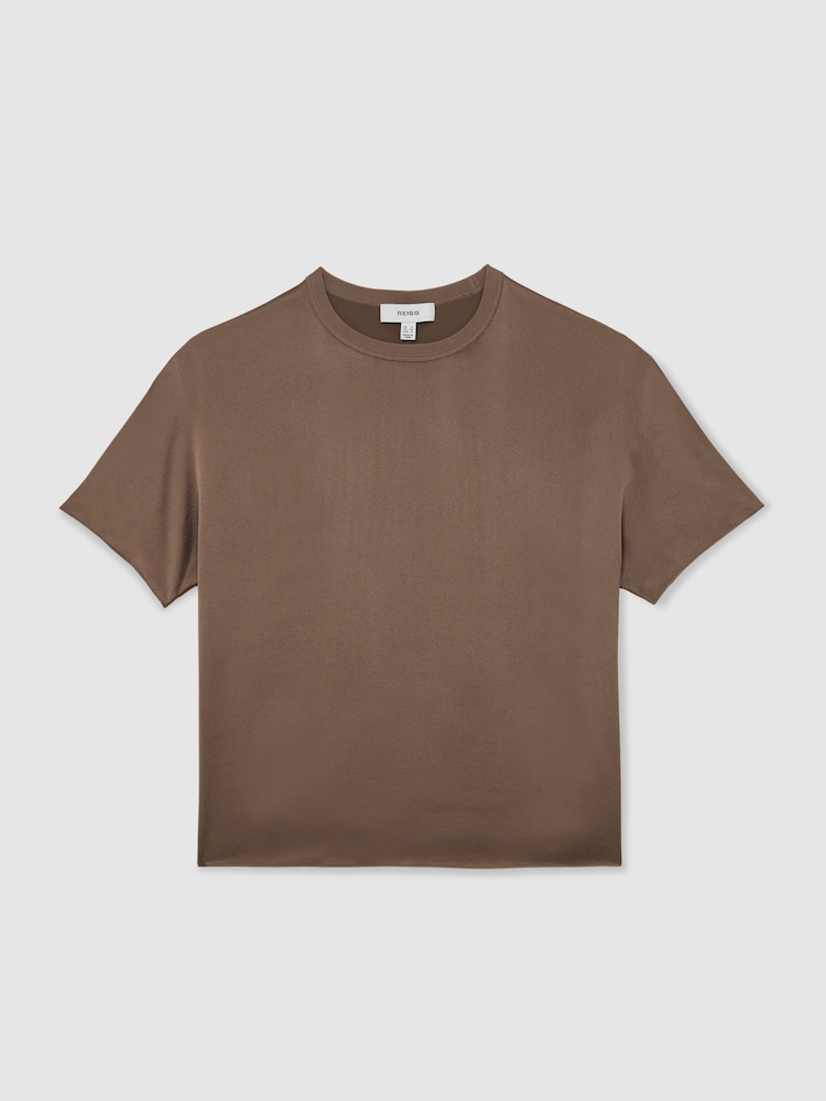 Reiss Taupe Brown Lena Silk Short-Sleeve Top - Image 2 of 6
