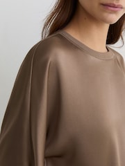 Reiss Taupe Brown Lena Silk Short-Sleeve Top - Image 3 of 6