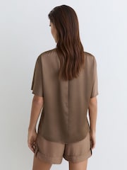 Reiss Taupe Brown Lena Silk Short-Sleeve Top - Image 5 of 6