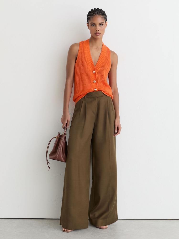 Reiss Orange Robin Linen Button-Through Knitted Waistcoat - Image 1 of 7