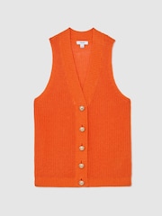Reiss Orange Robin Linen Button-Through Knitted Waistcoat - Image 2 of 7