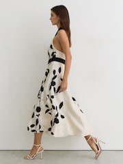 Reiss Ivory/Black Libby Jacquard Printed Halterneck Midi Dress - Image 6 of 7