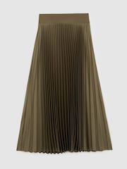 Reiss Khaki Green Seren Pleated Midi Skirt - Image 2 of 7