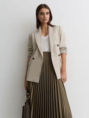 Reiss Khaki Green Seren Pleated Midi Skirt - Image 3 of 7